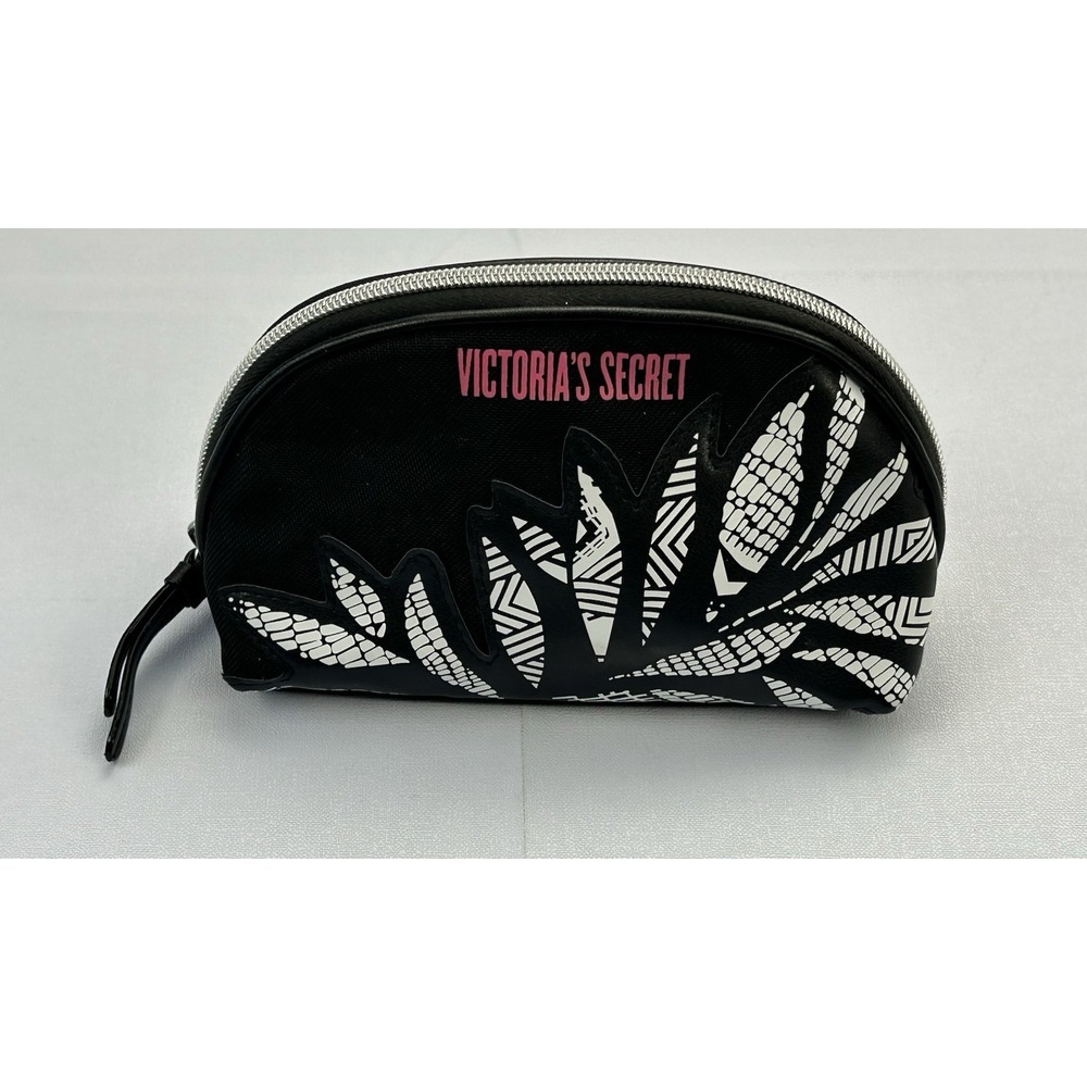 Victoria's Secret Love Victoria Cosmetic Makeup Bag Black Floral Zip Pouch